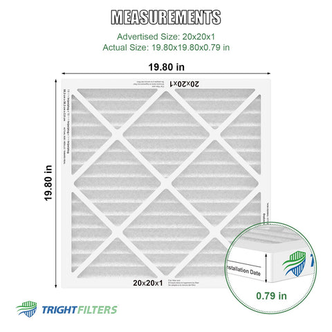 TRIGHTFILTERS 20x20x1 pleated media close-up highlights high airflow potential