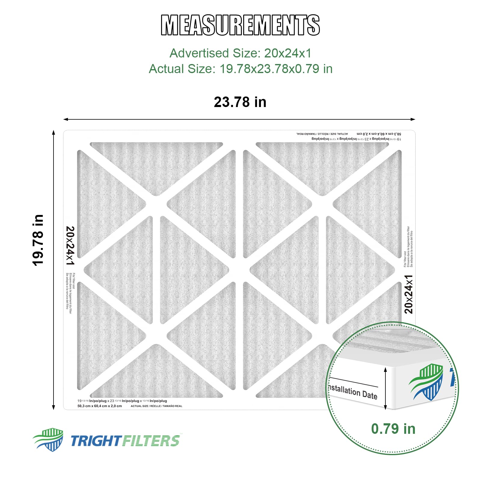 TRIGHTFILTERS MERV8 pleated filter close-up highlighting filtration efficiency