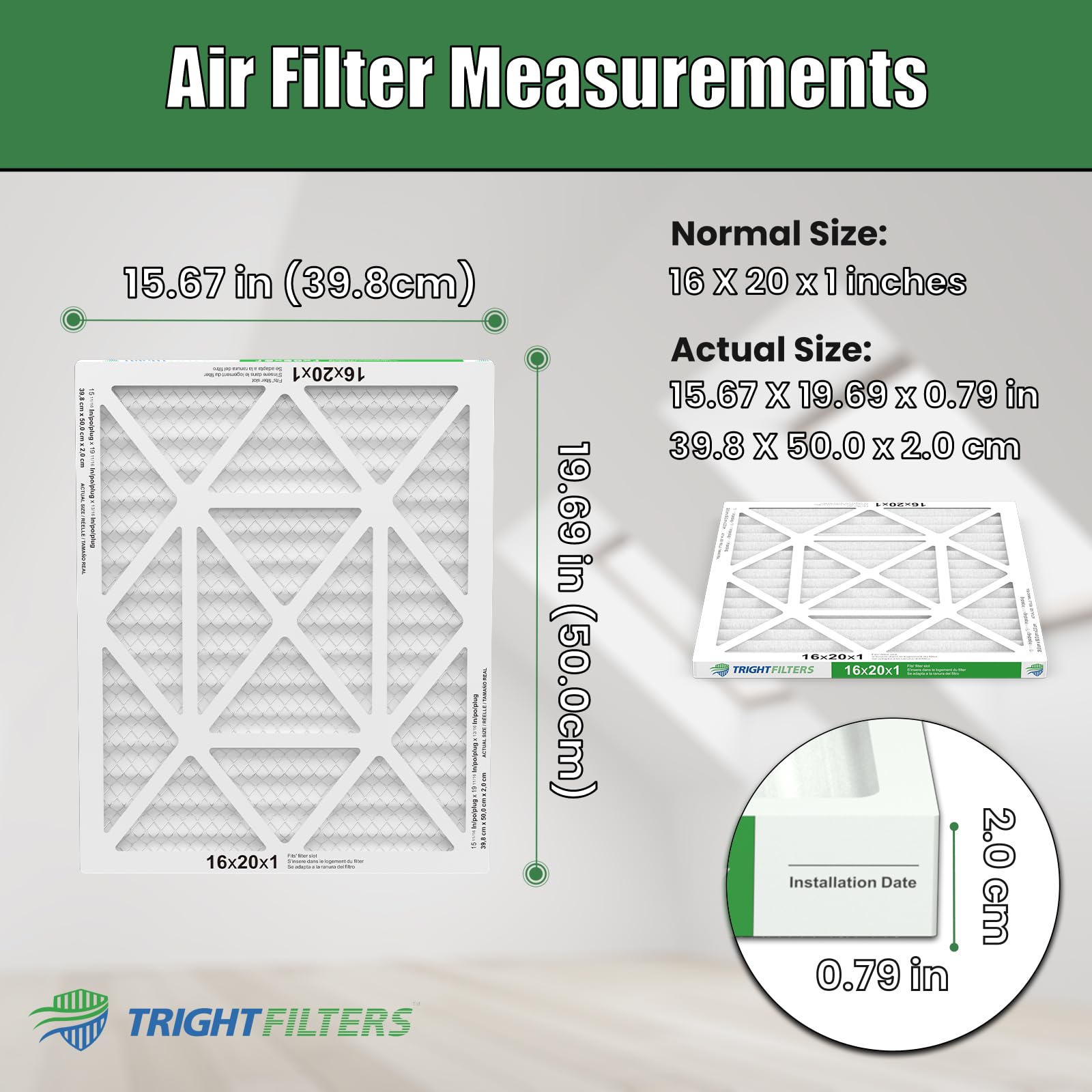 TRIGHTFILTERS pleated filter closeup, showcasing high-density pleats for efficient airflow.