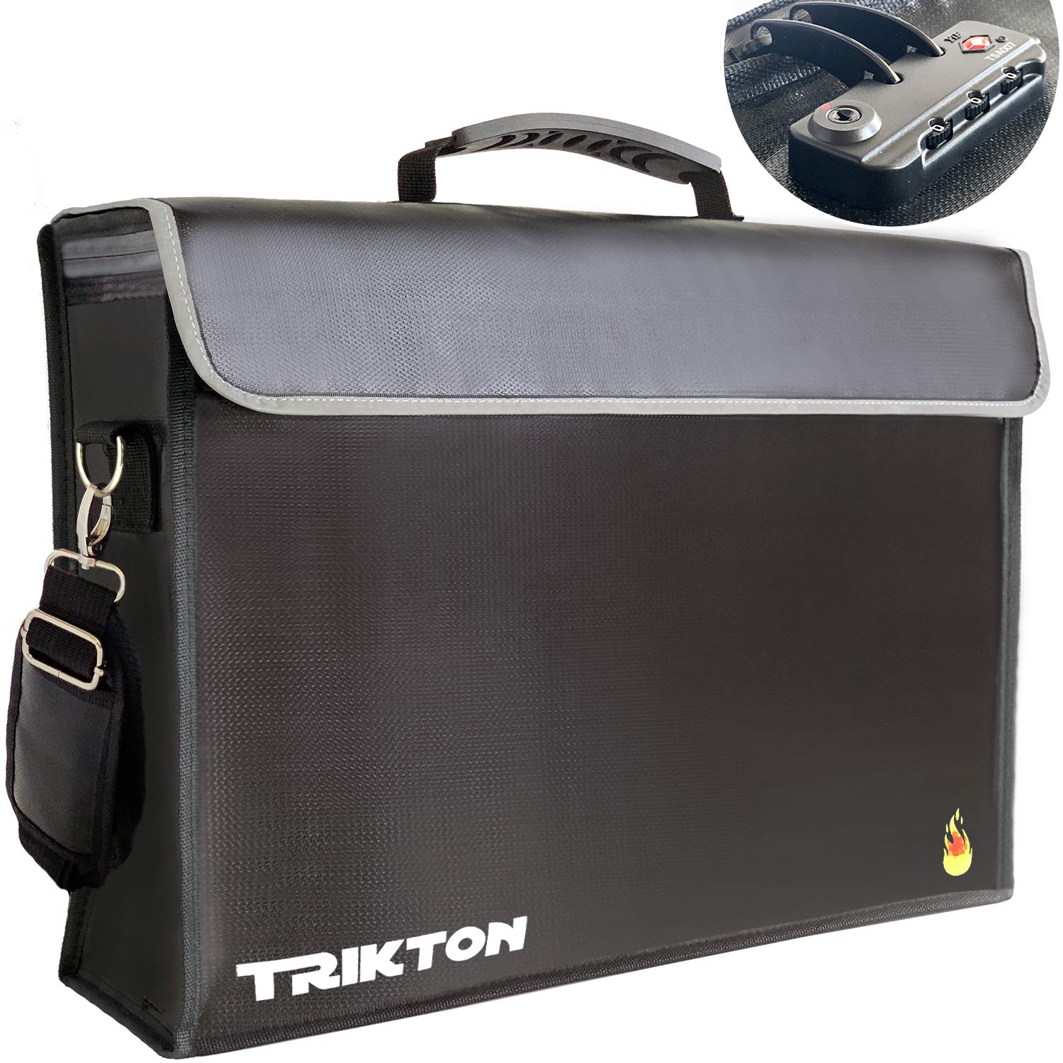 TRIKTON fireproof bag XXL front view with high-visibility trim for quick locating.