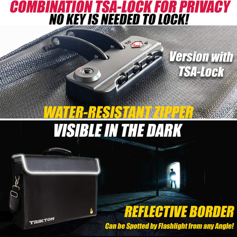 TRIKTON fireproof bag XXL TSA-lock in use for secure travel documents.