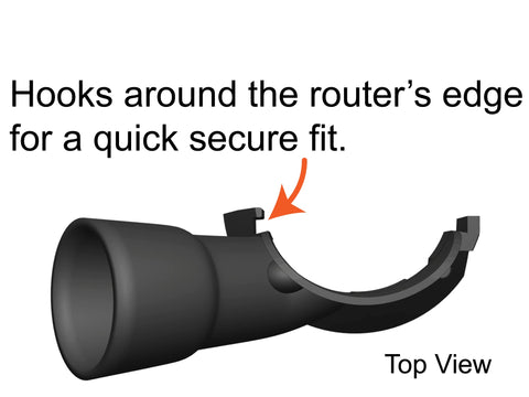 Trim Router Hose Adapter on DWP611 with 27mm hose for efficient dust capture.