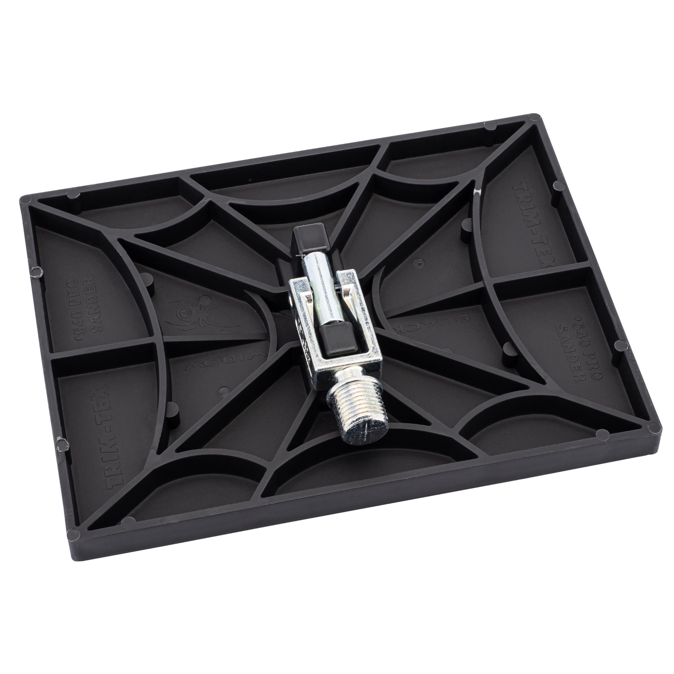 Trim-Tex Black Widow Pro sander head showing quick-change ability for faster pad swaps.