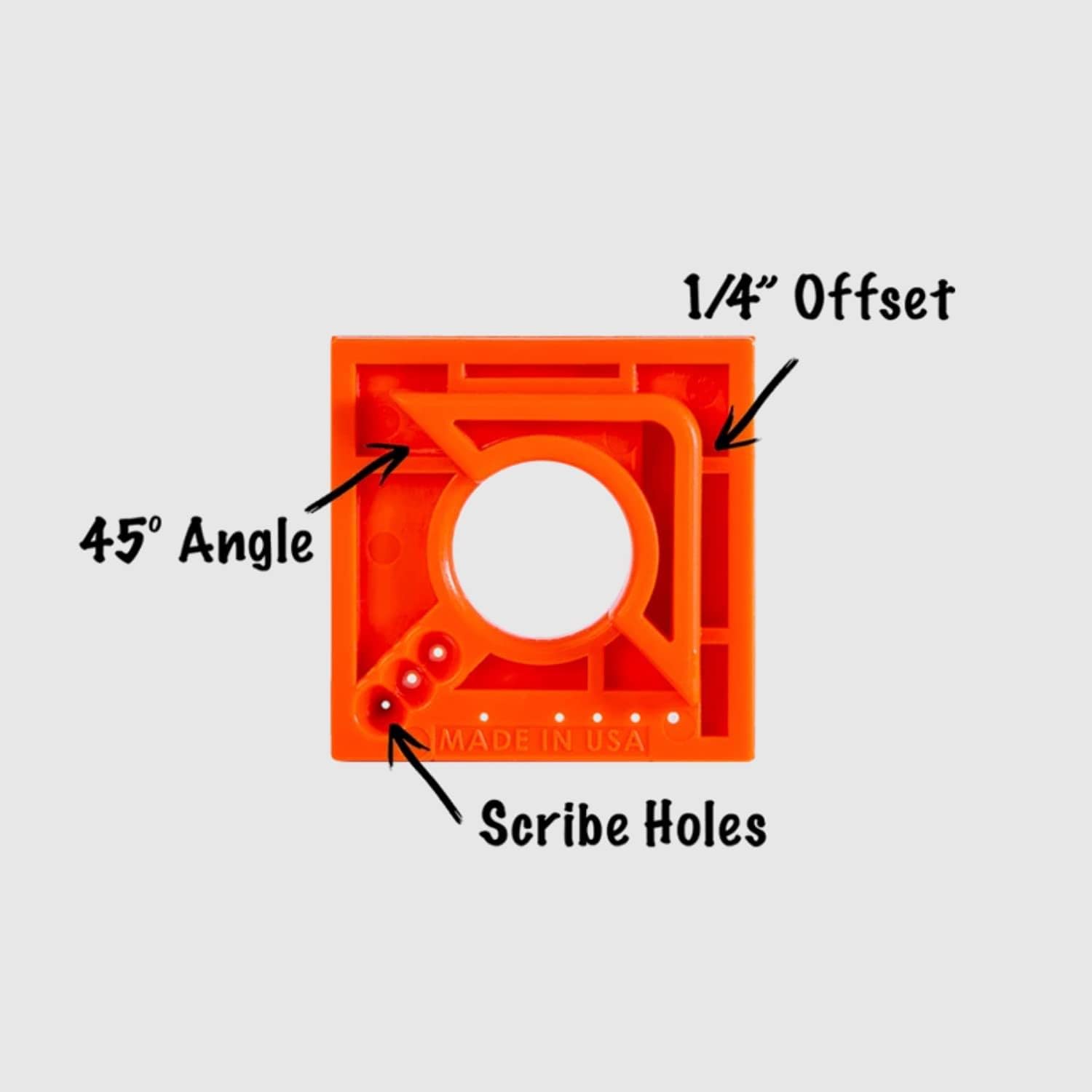 Trim Buddy 45-degree marking edge for clean reference lines.