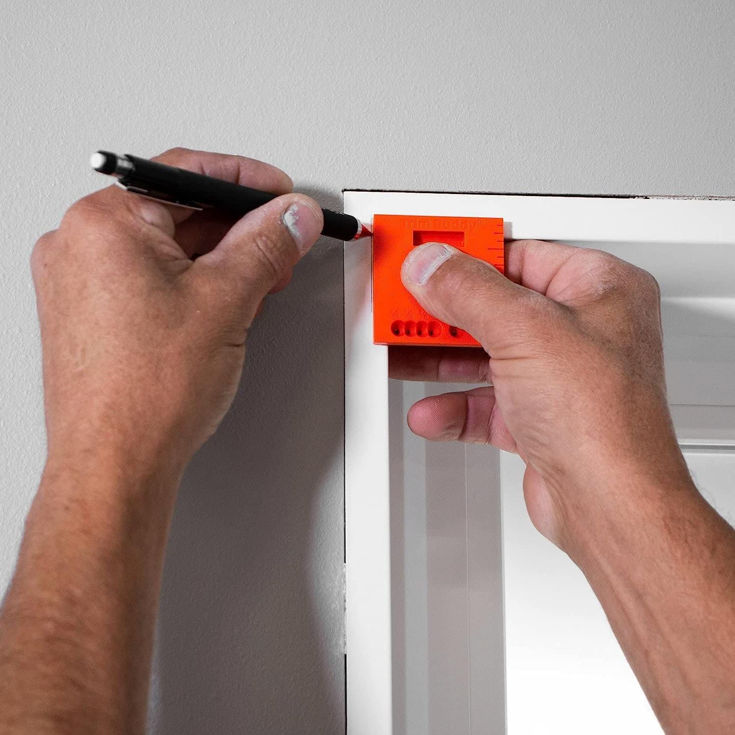 Trim Buddy scribing edge helps trim fit neatly against walls.