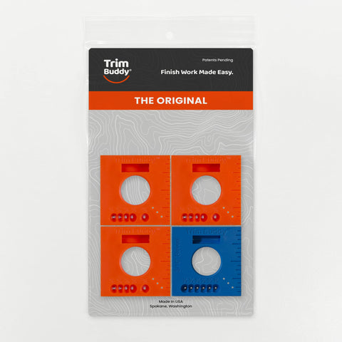 Trim Buddy tools demonstrate 1/4 inch reveals with built-in 2-inch ruler.