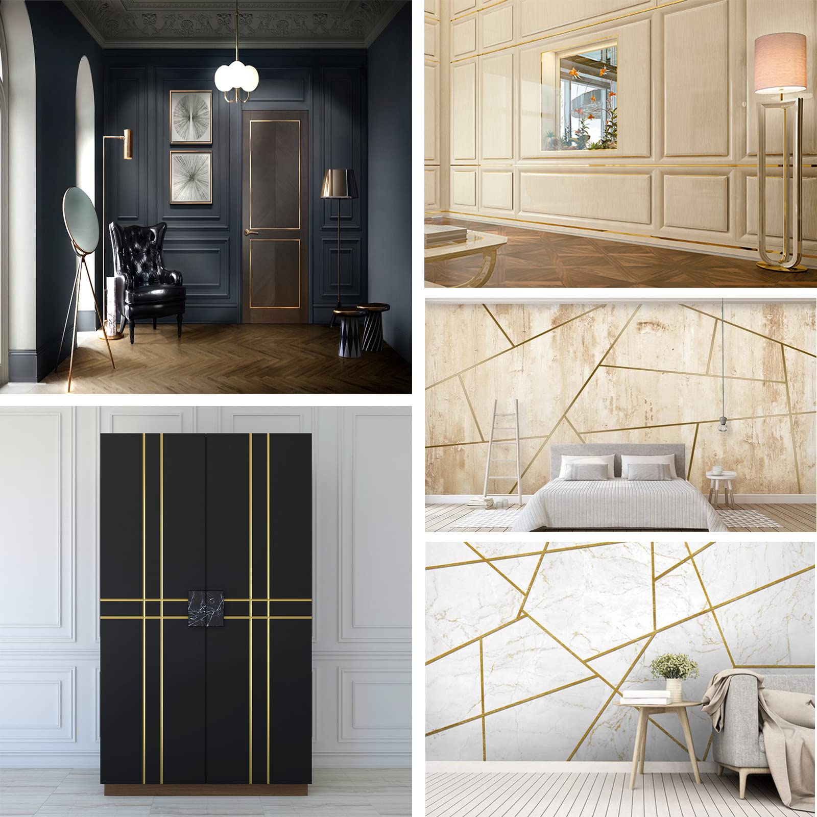 Trimold matte gold molding trim is moisture resistant and easy to clean.