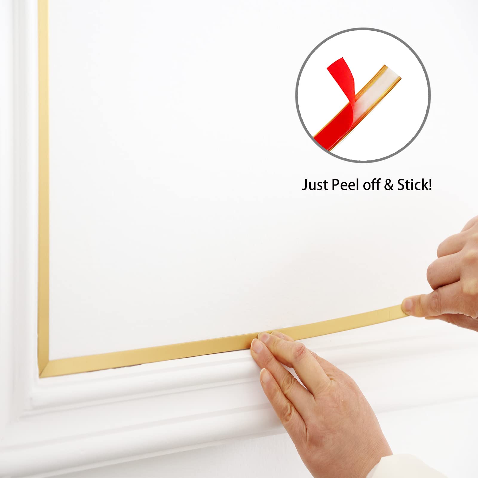 Trimold matte gold molding trim on a mirror frame adds refined, durable detail.