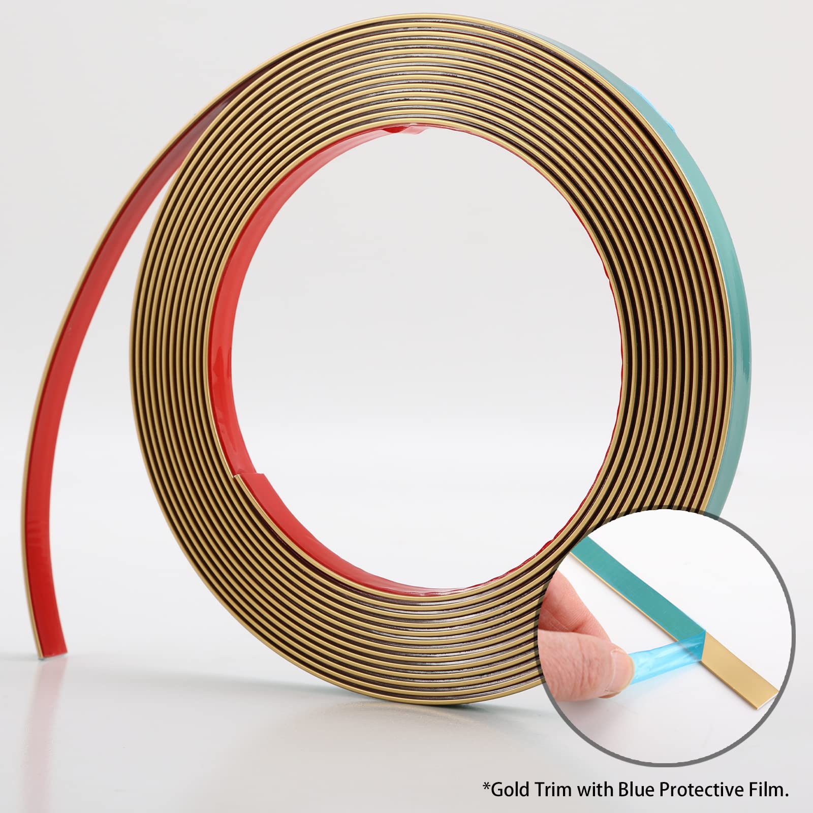 Trimold matte gold molding trim along walls creates crisp, modern edge features.