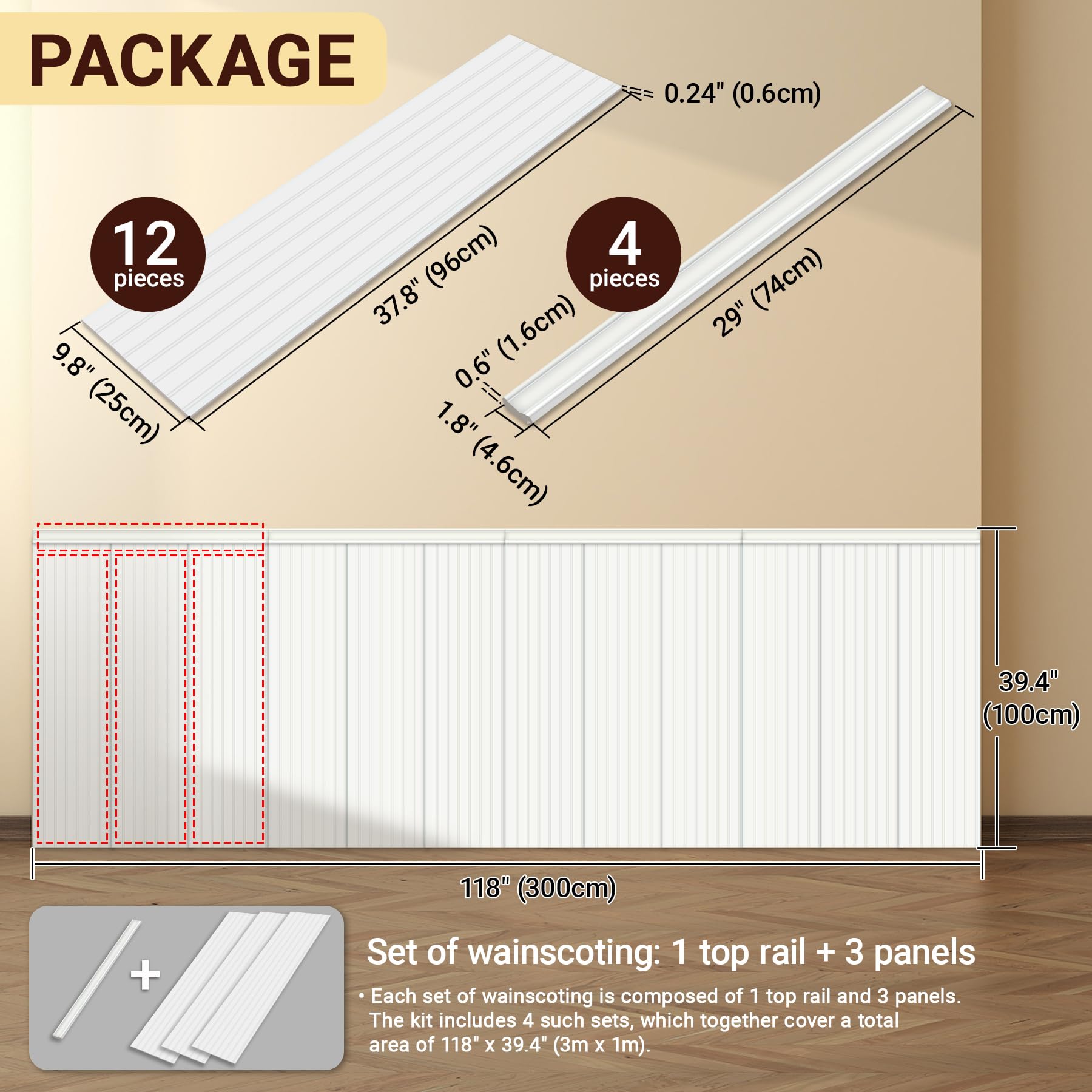Trimold wainscoting panel close up showing realistic grain in polymer