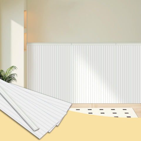 Trimold premium wainscoting panel with wood like finish adds warm texture to walls