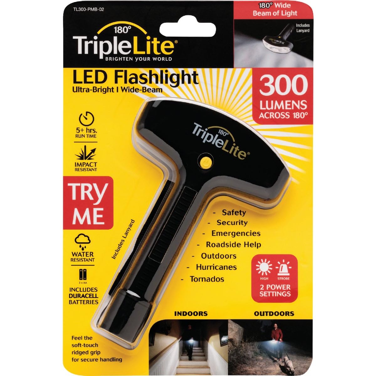 TripleLite 330 lm black LED flashlight, compact handheld beam for nighttime use.