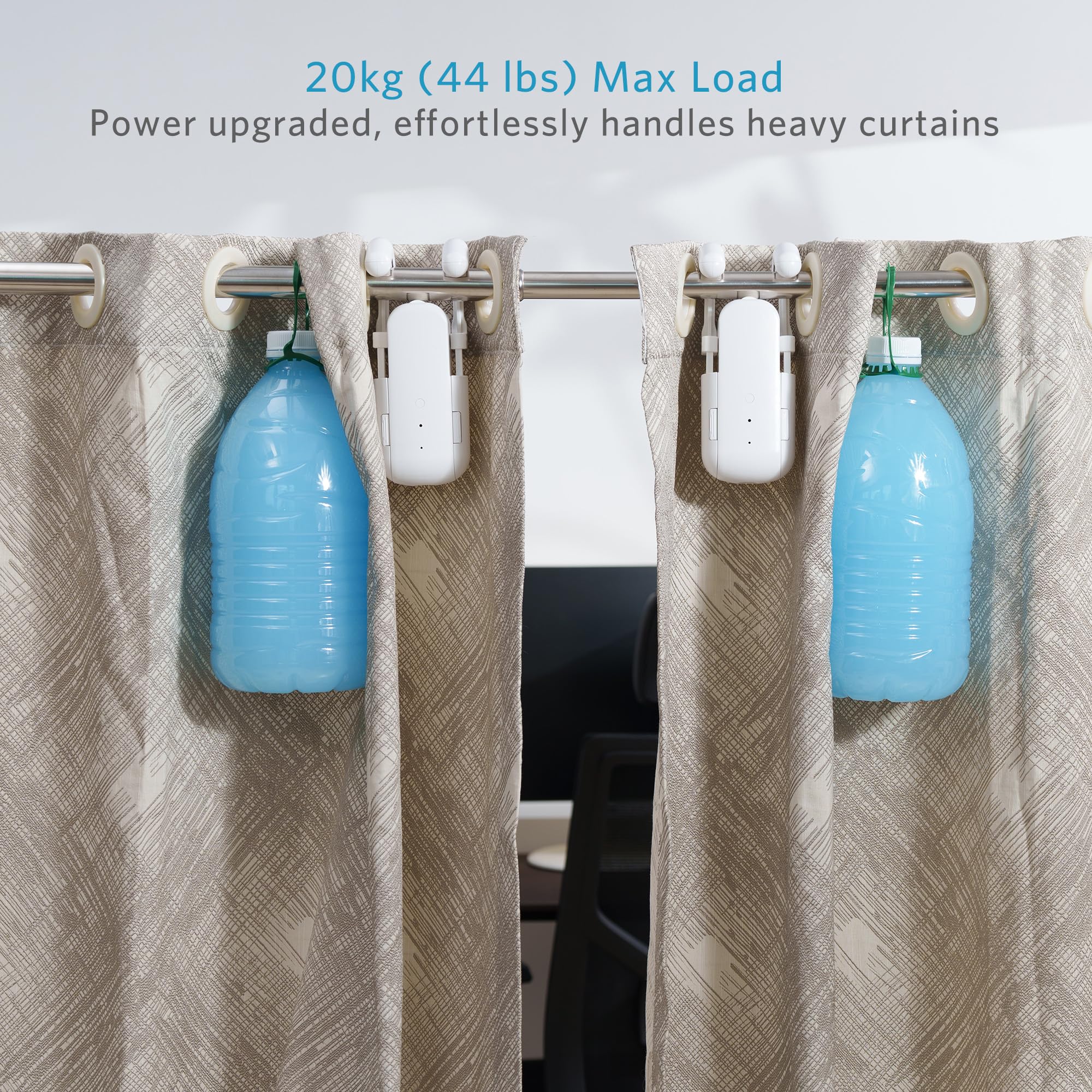 Tripvyantic motor handles up to 20 kg load for heavy blackout curtains.