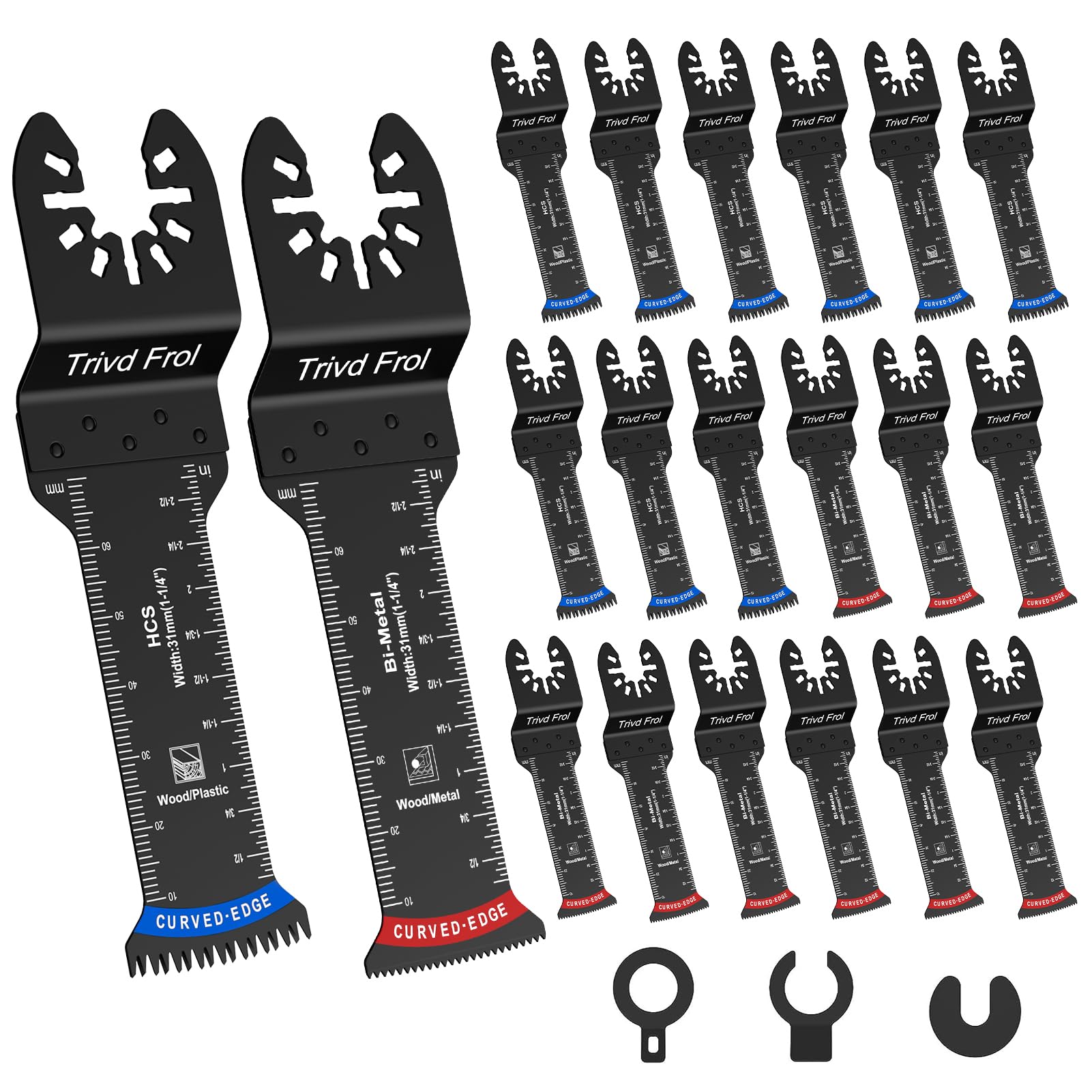 Trivd Frol curved-edge blades for precise cuts in wood and soft metal.