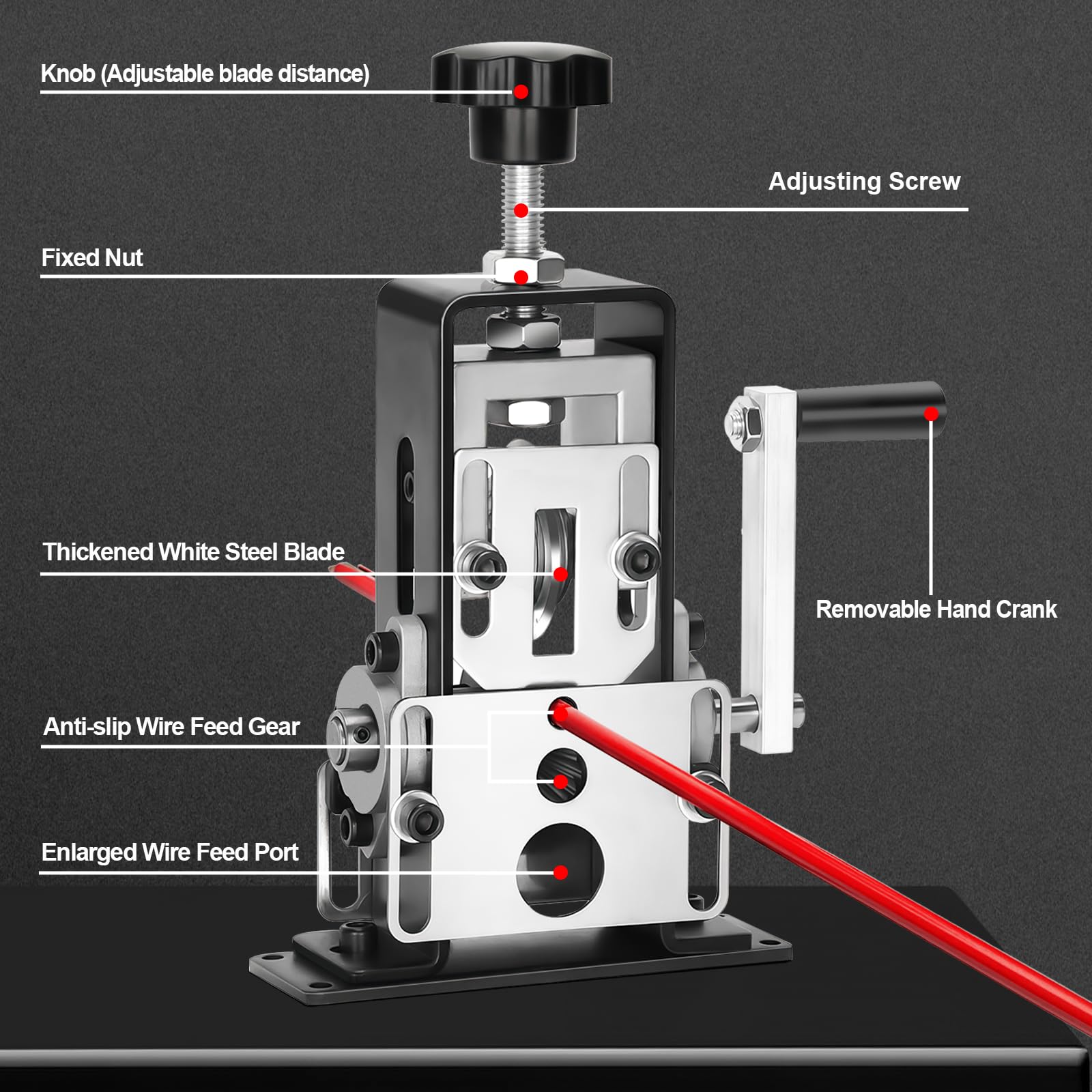 Adjustable feed holes on Trivd Frol for 0.06 to 1 inch wires.