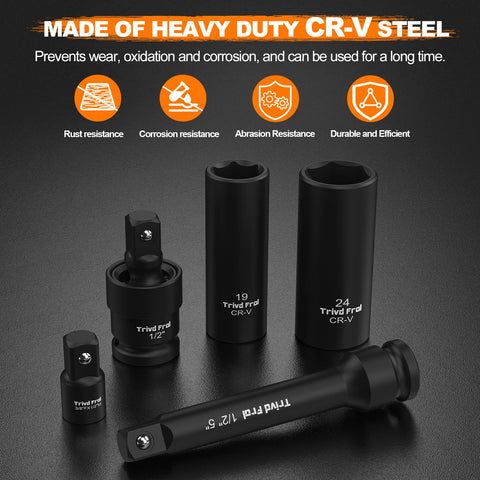 Trivd Frol SAE deep sockets 3/8 to 1-1/4 inch for heavy fasteners