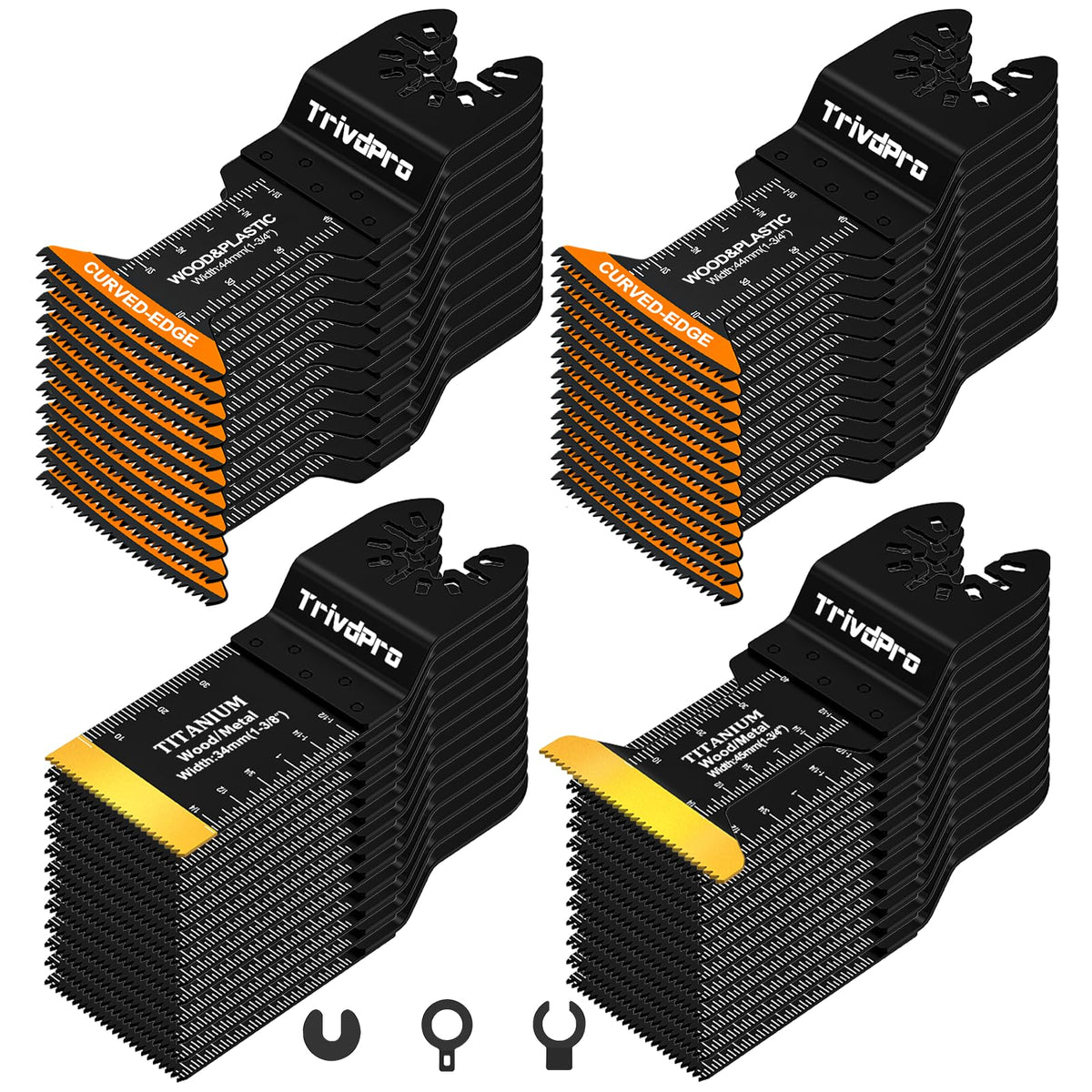 TrivdPro 48pcs blade set case close-up shows curved-edge blades for precise cuts.
