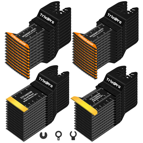 TrivdPro 48pcs blade set case close-up shows curved-edge blades for precise cuts.