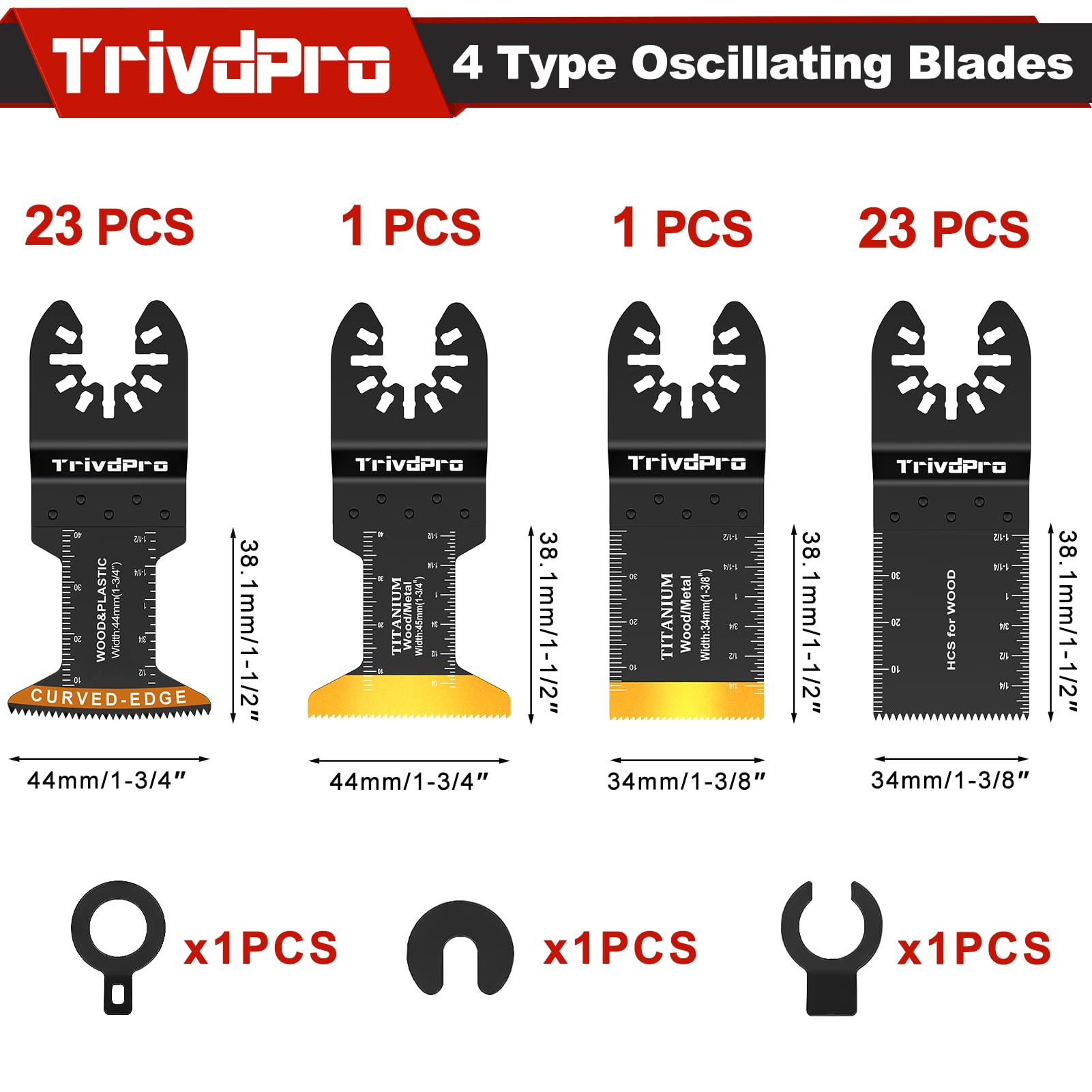 TrivdPro curved-edge blades close-up highlights reduced vibration for smoother oscillation.