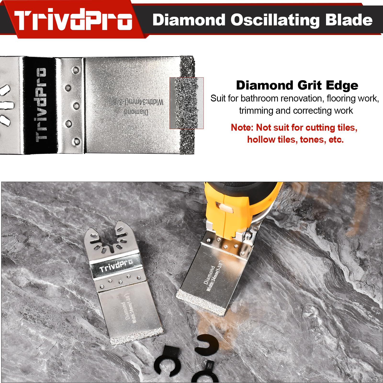 TrivdPro diamond grit edge close-up shows aggressive grinding without surface harm.