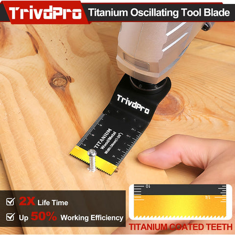 TrivdPro titanium blades close-up demonstrates extra durability for metal and tough plastics.