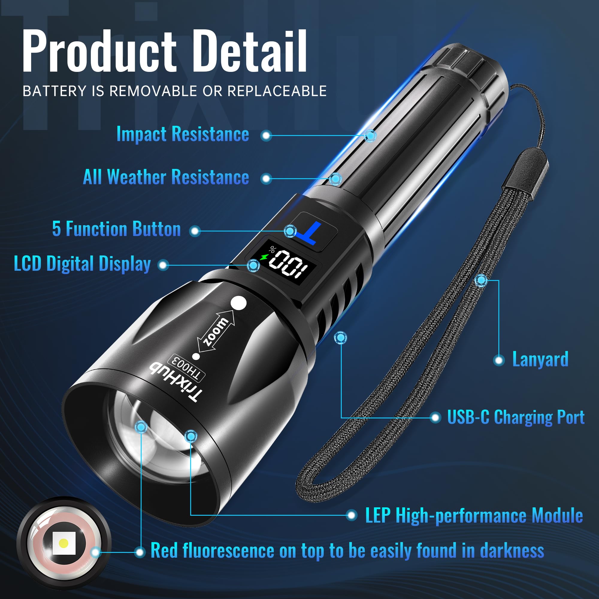 TrixHub flashlight aluminum body offers lightweight durability