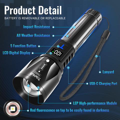 TrixHub flashlight aluminum body offers lightweight durability
