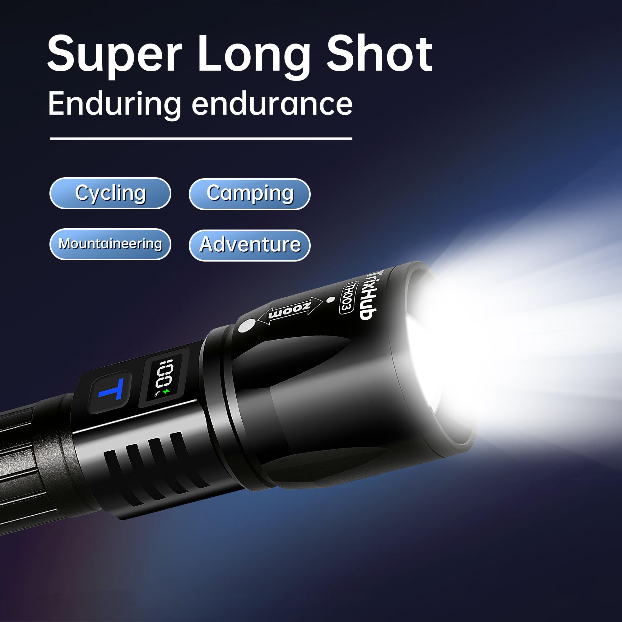 TrixHub flashlight IP65 waterproof design withstands rain and dust