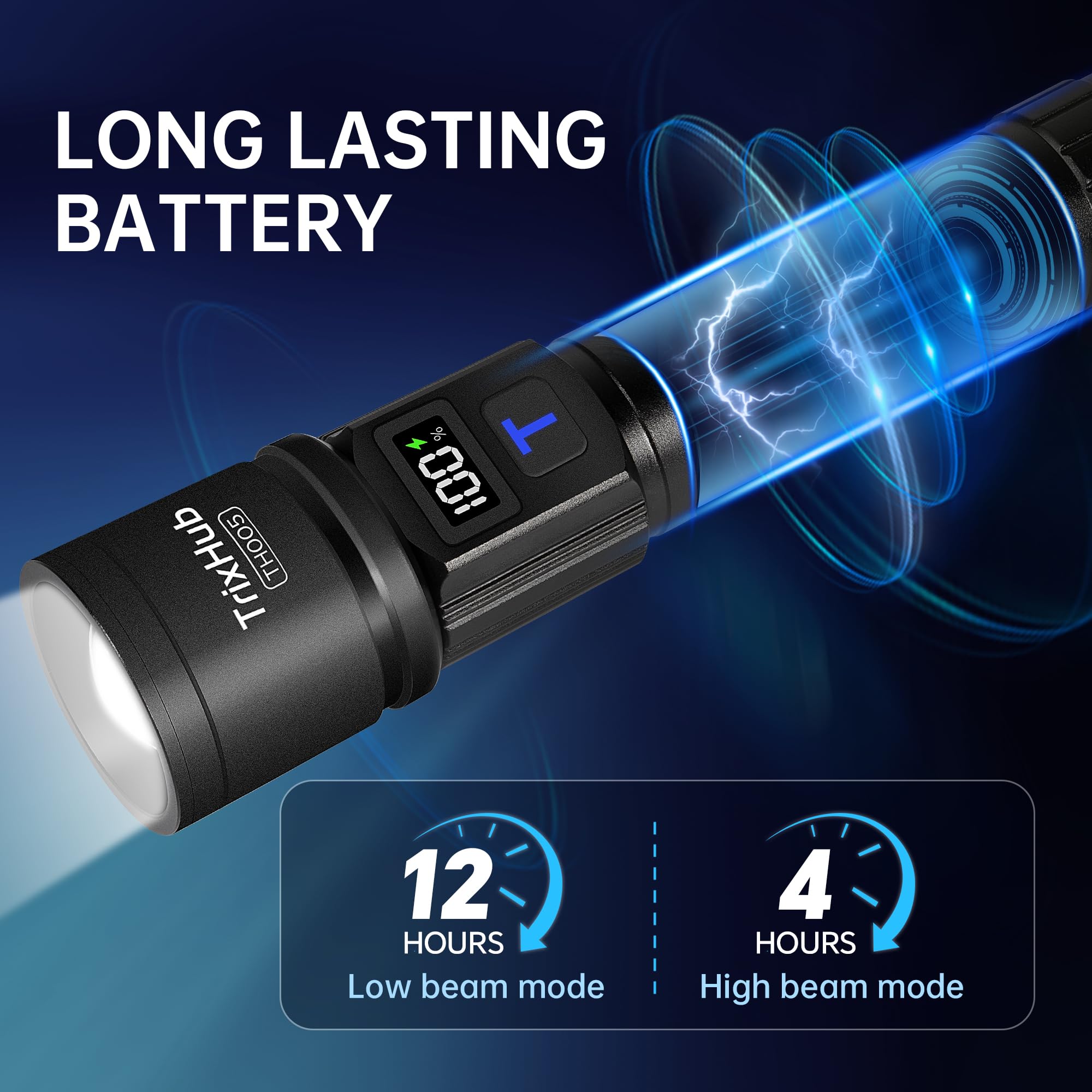 Zoomable beam on the TrixHub flashlight adjusts from wide to long-distance focus