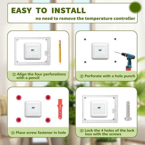 TRJ crystal-clear PC thermostat lock box allows easy viewing of settings.