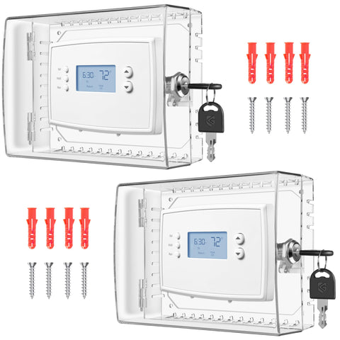 TRJ thermostat lock box cover closed for secure wall thermostat control.