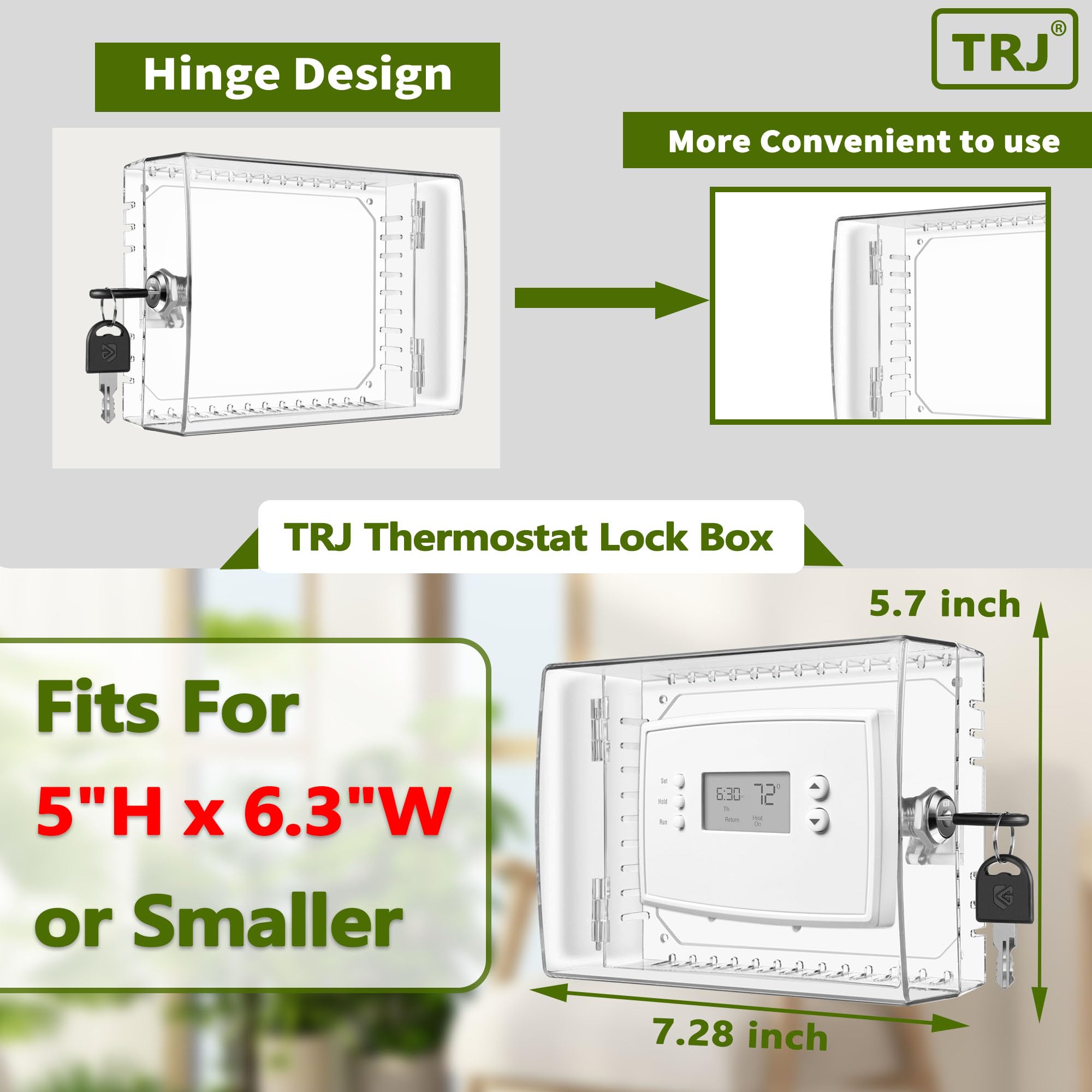 TRJ thermostat lock box with key visible for easy access.
