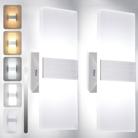 TRLIFE dimmable LED wall sconce set of 2 in silver front view for modern spaces