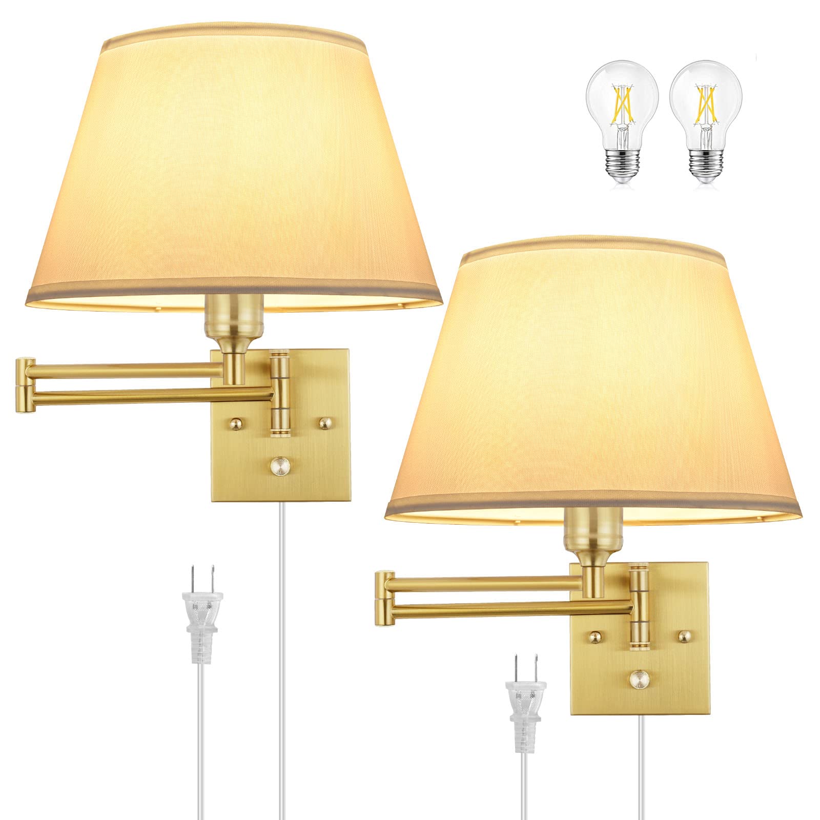 TRLIFE dimmable brushed-brass wall sconce pair for adjustable ambient lighting.
