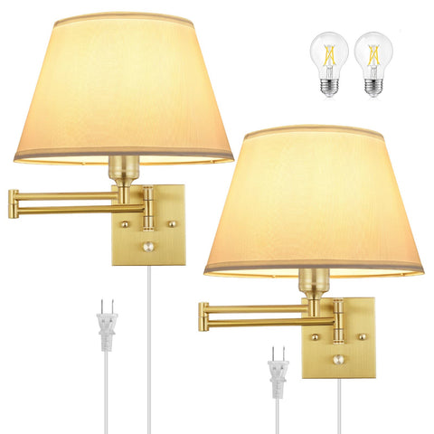 TRLIFE dimmable brushed-brass wall sconce pair for adjustable ambient lighting.