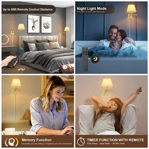 TRLIFE dimmable wall sconce swing arms showing adjustable lighting angles