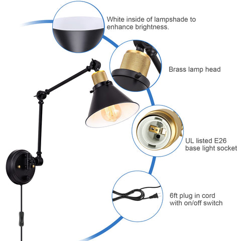 TRLIFE E26 base sconce with white interior shade for brighter, clearer illumination