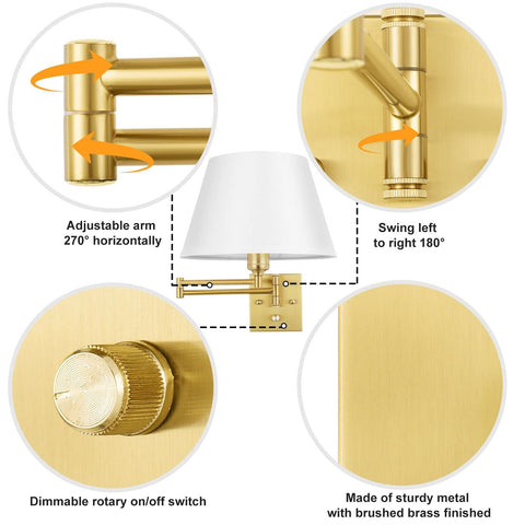 Plug-in wall sconces with dimmer provide flexible placement and easy setup.