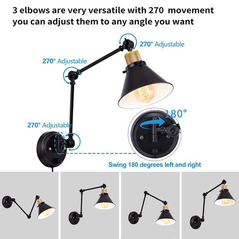 TRLIFE swing-arm wall light provides left-right adjustment for focused task lighting