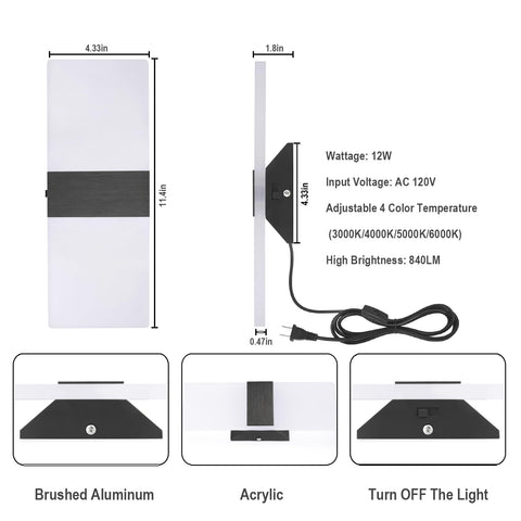 Plug-in cord with on/off switch detail on TRLIFE wall sconce