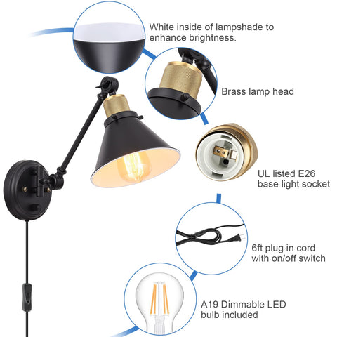 TRLIFE sconce head rotates 270 degrees for precise task lighting.