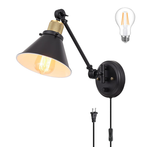 TRLIFE wall sconce with plug‑in brass-black finish for bedside lighting.