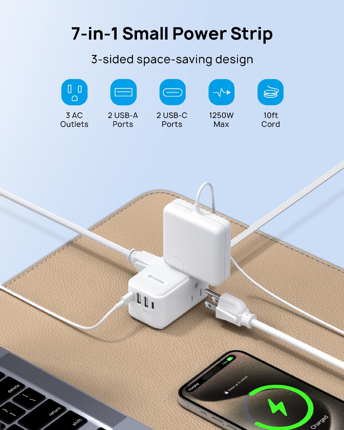 TROND 10-foot cord with wall-mount holes for flexible placement