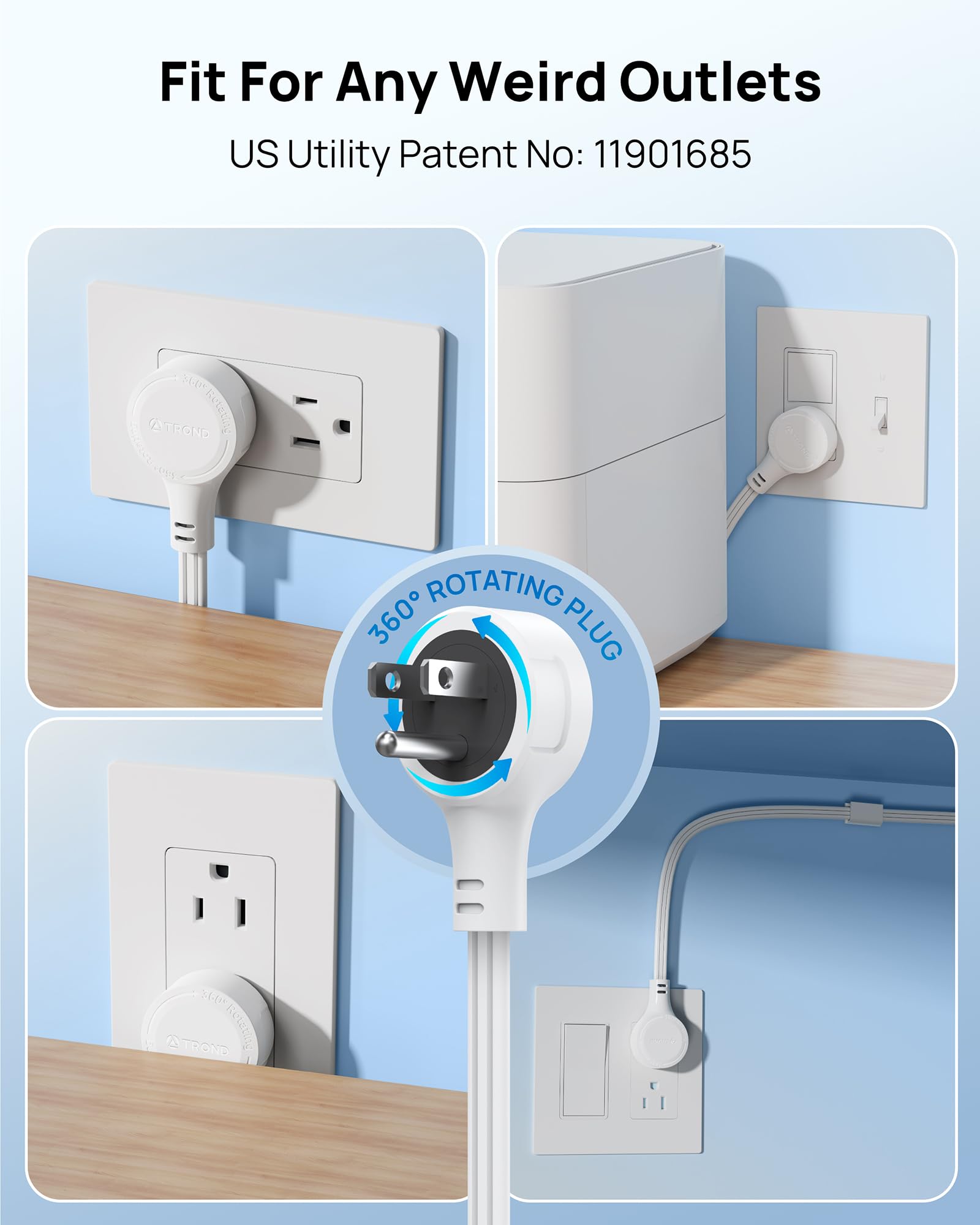 TROND 18-inch short extension cord keeps cables tidy and accessible