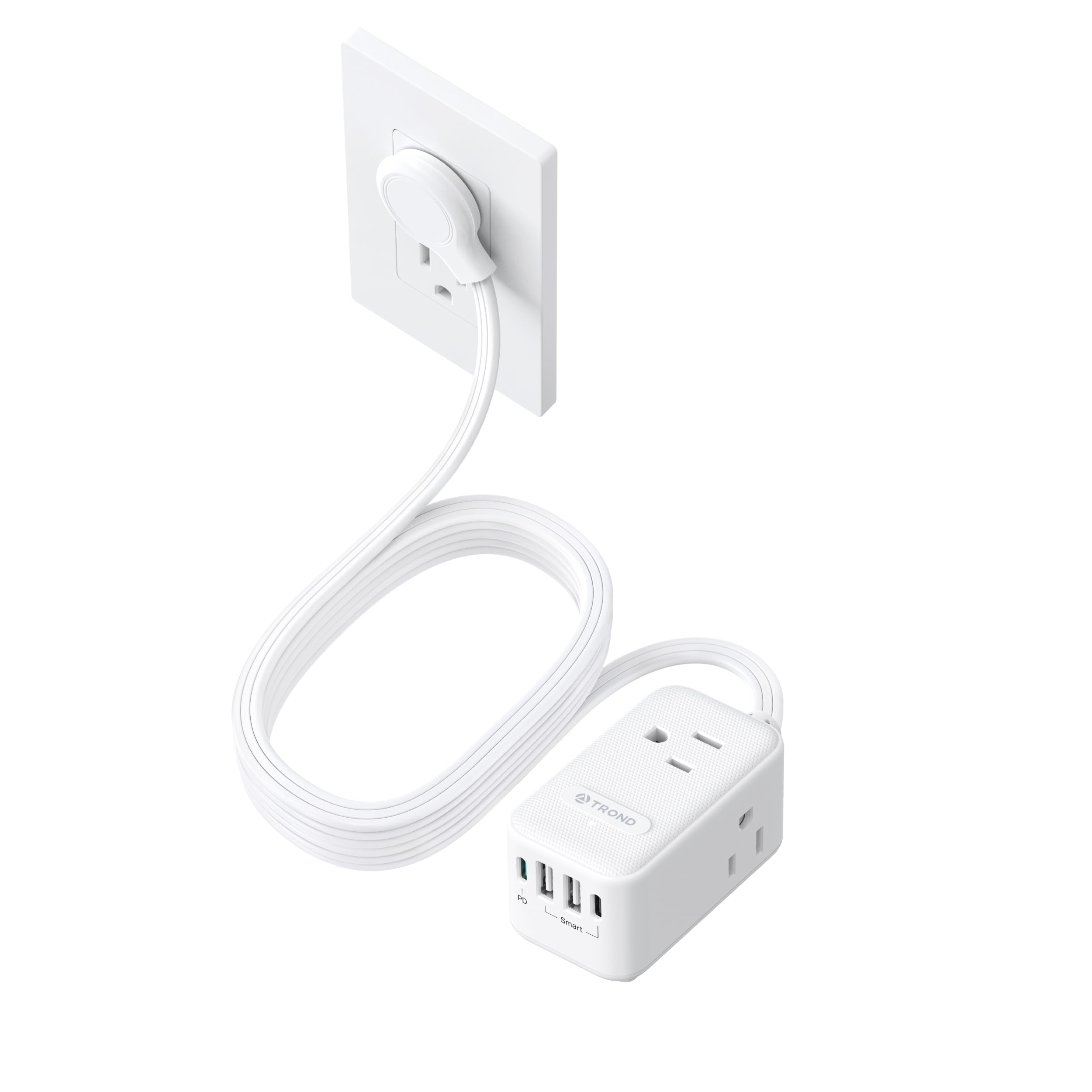 TROND 20W USB-C travel power strip with flat plug enabling compact charging on the go