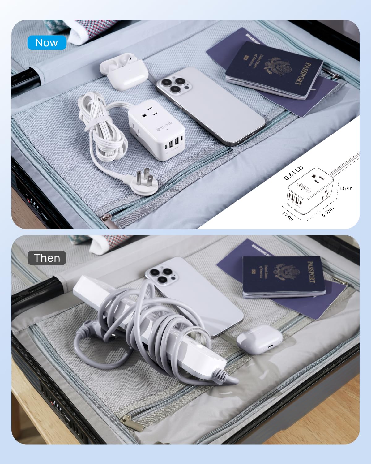 TROND 3 AC outlets and 4 USB ports powering multiple devices at once