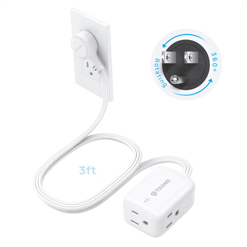 TROND 360-degree rotating flat plug enables tight-wall placement and versatile outlet access.