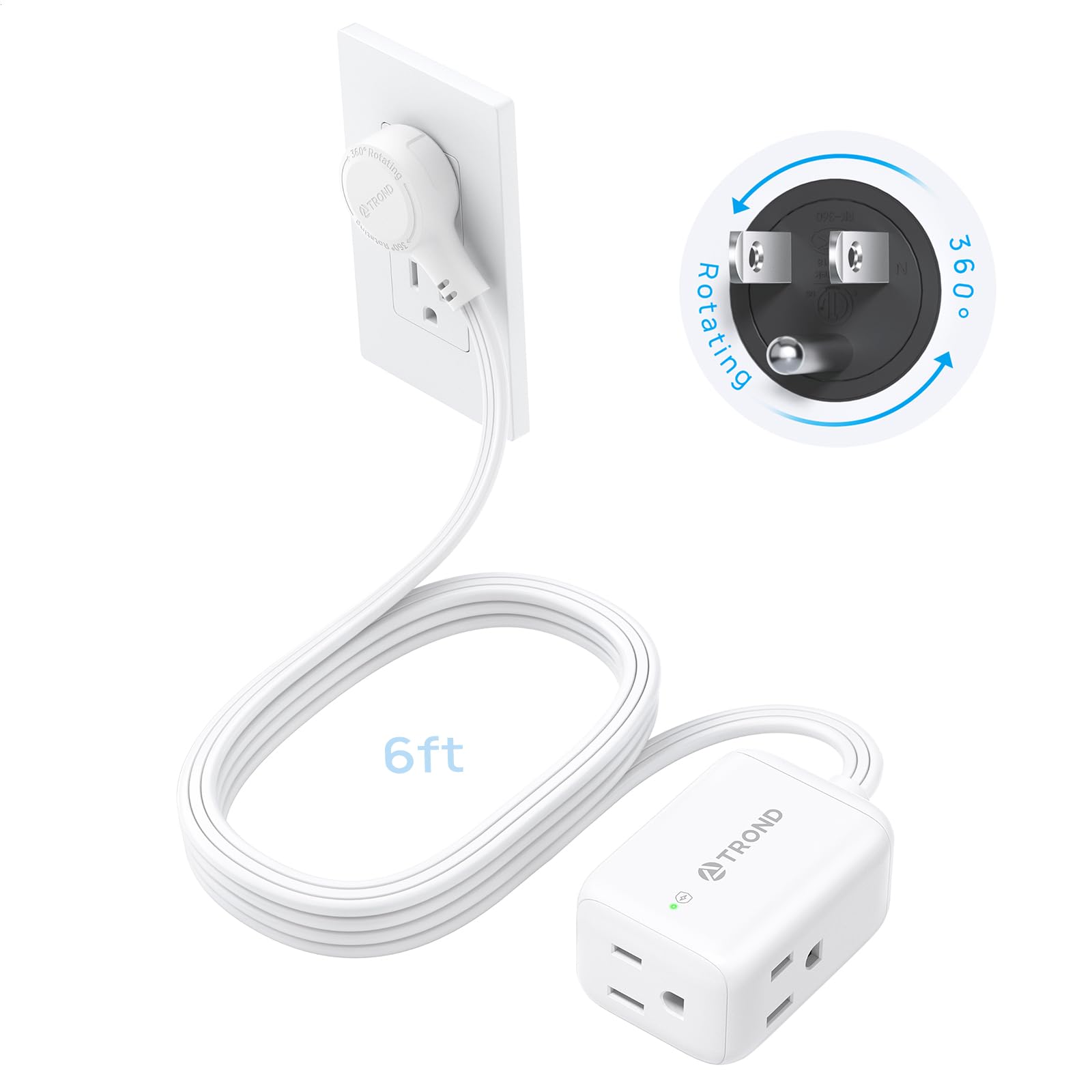 TROND 360° rotating flat plug enables tight-space outlet access and flexible placement