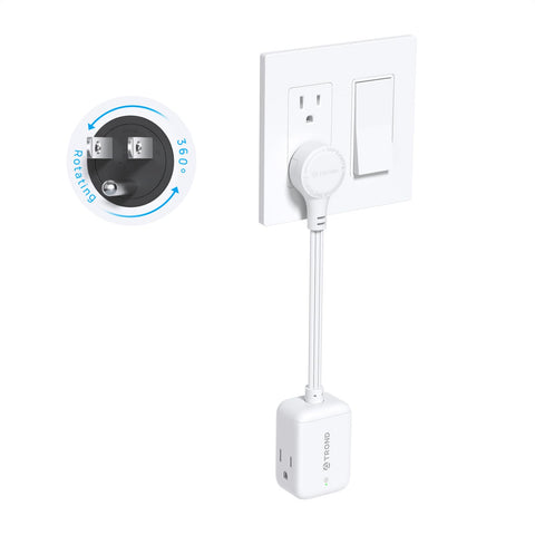 TROND 360° rotating flat plug behind a compact desk setup for easy access