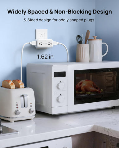 TROND 360 wide-spaced outlets handling bulky plugs with ease.